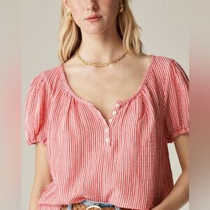 J Crew puffed sleeve Henley in striped gauze, XS